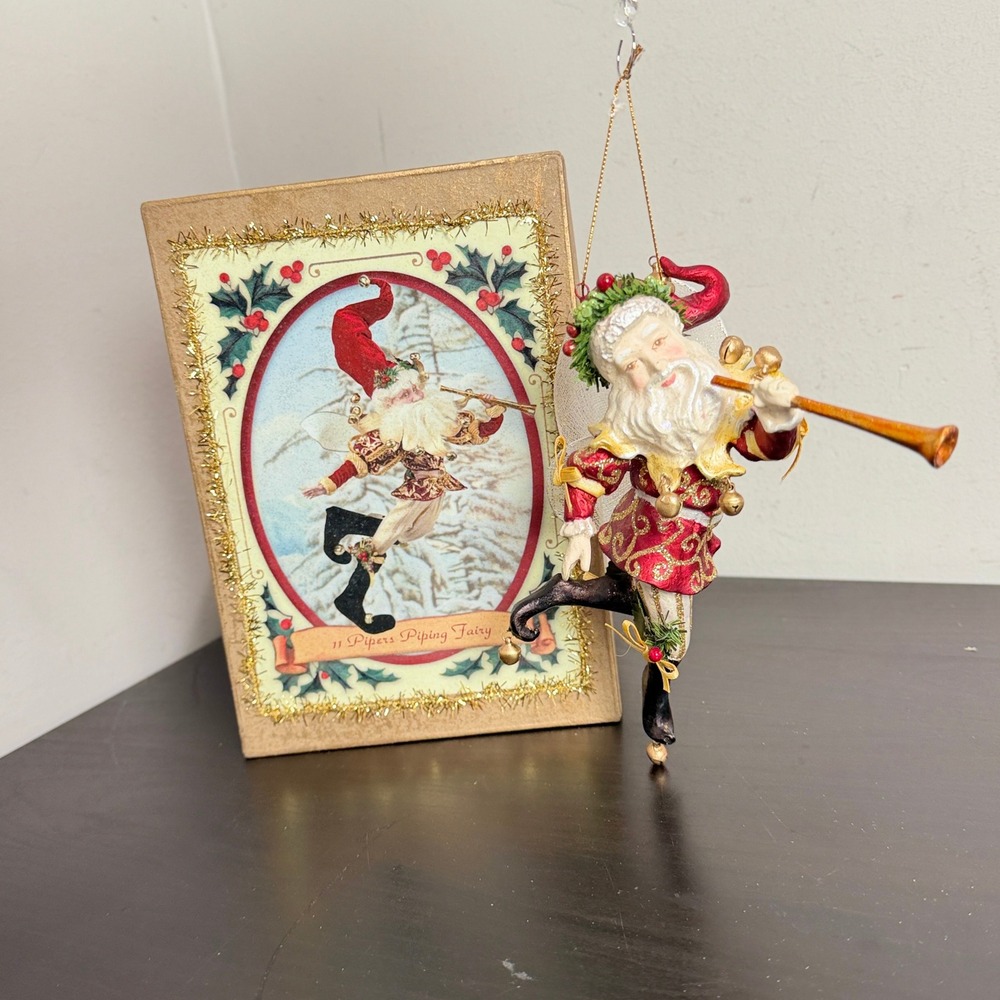 Mark Roberts 11 Pipers Piping Fairy 12 Days of Christmas Ornament Red Gold 7in